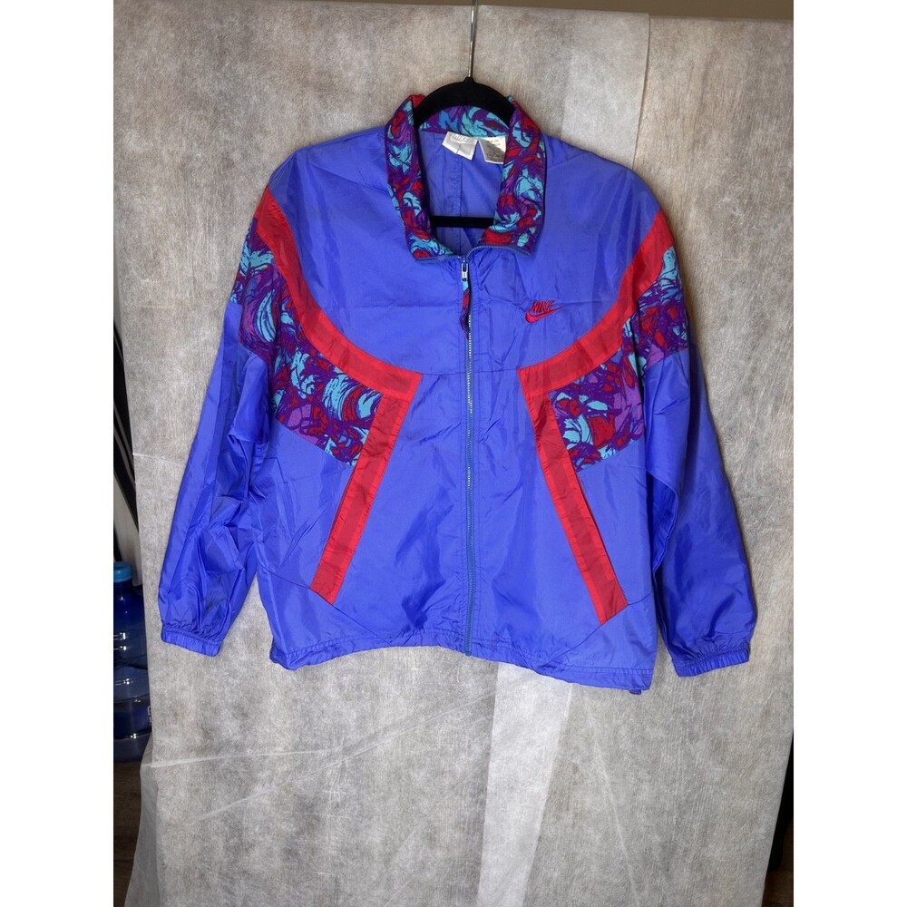 Vintage Nike 90s Grey Label Size Large Purple Blue Red Windbreaker Jacket Hoodie